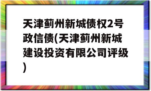 天津蓟州新城债权2号政信债(天津蓟州新城建设投资有限公司评级)