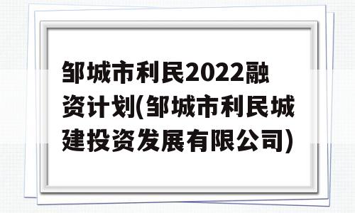 邹城市利民2022融资计划(邹城市利民城建投资发展有限公司)