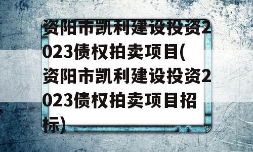 资阳市凯利建设投资2023债权拍卖项目(资阳市凯利建设投资2023债权拍卖项目招标)