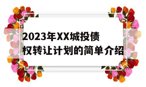 2023年XX城投债权转让计划的简单介绍