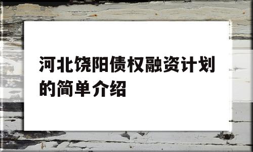 河北饶阳债权融资计划的简单介绍