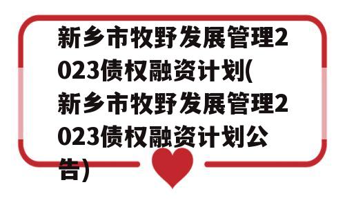 新乡市牧野发展管理2023债权融资计划(新乡市牧野发展管理2023债权融资计划公告)