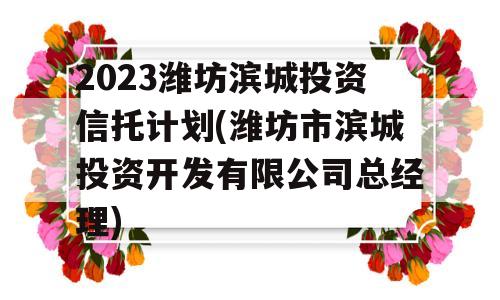 2023潍坊滨城投资信托计划(潍坊市滨城投资开发有限公司总经理)