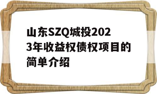 山东SZQ城投2023年收益权债权项目的简单介绍