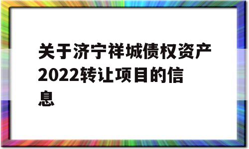 关于济宁祥城债权资产2022转让项目的信息