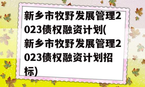 新乡市牧野发展管理2023债权融资计划(新乡市牧野发展管理2023债权融资计划招标)