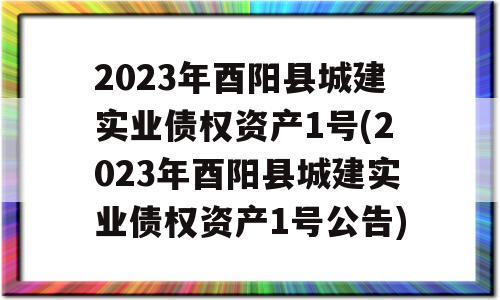 2023年酉阳县城建实业债权资产1号(2023年酉阳县城建实业债权资产1号公告)