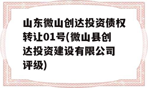 山东微山创达投资债权转让01号(微山县创达投资建设有限公司 评级)