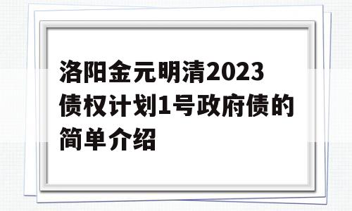 洛阳金元明清2023债权计划1号政府债的简单介绍