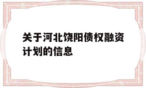 关于河北饶阳债权融资计划的信息