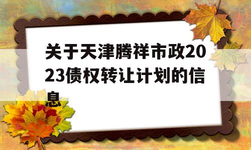 关于天津腾祥市政2023债权转让计划的信息