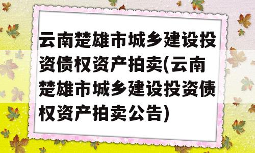 云南楚雄市城乡建设投资债权资产拍卖(云南楚雄市城乡建设投资债权资产拍卖公告)