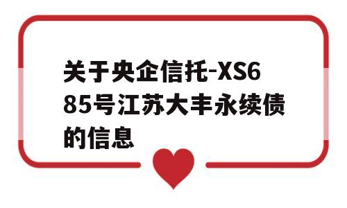 关于央企信托-XS685号江苏大丰永续债的信息