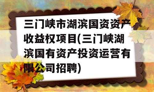 三门峡市湖滨国资资产收益权项目(三门峡湖滨国有资产投资运营有限公司招聘)