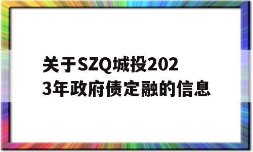 关于SZQ城投2023年政府债定融的信息