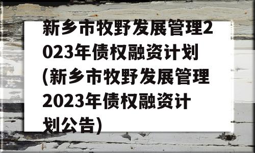 新乡市牧野发展管理2023年债权融资计划(新乡市牧野发展管理2023年债权融资计划公告)