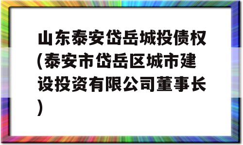 山东泰安岱岳城投债权(泰安市岱岳区城市建设投资有限公司董事长)