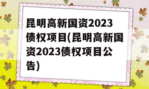 昆明高新国资2023债权项目(昆明高新国资2023债权项目公告)