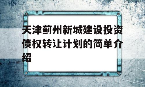 天津蓟州新城建设投资债权转让计划的简单介绍