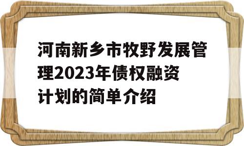 河南新乡市牧野发展管理2023年债权融资计划的简单介绍