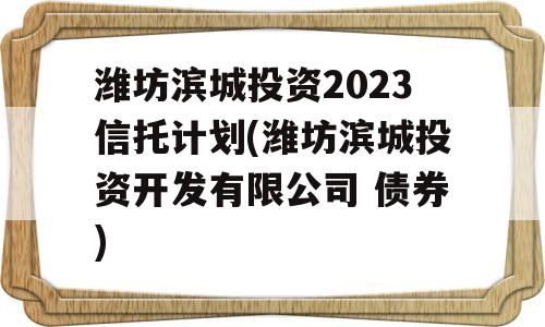 潍坊滨城投资2023信托计划(潍坊滨城投资开发有限公司 债券)