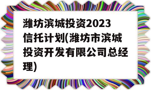 潍坊滨城投资2023信托计划(潍坊市滨城投资开发有限公司总经理)