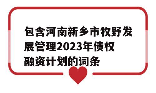 包含河南新乡市牧野发展管理2023年债权融资计划的词条