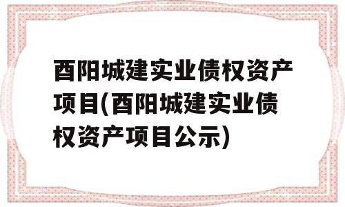 酉阳城建实业债权资产项目(酉阳城建实业债权资产项目公示)