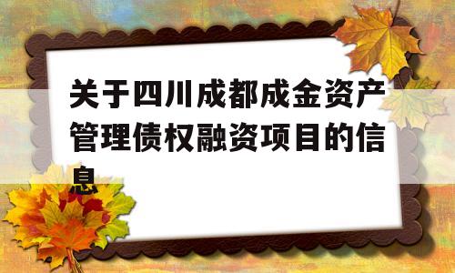 关于四川成都成金资产管理债权融资项目的信息