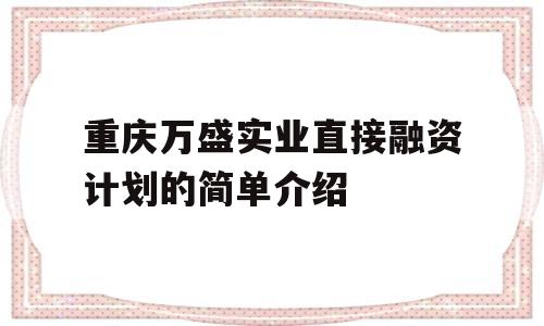 重庆万盛实业直接融资计划的简单介绍