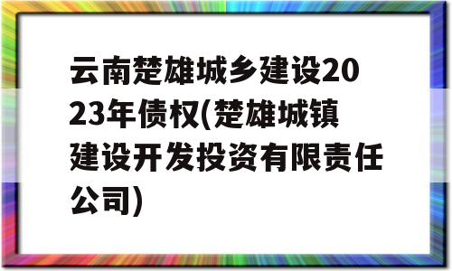 云南楚雄城乡建设2023年债权(楚雄城镇建设开发投资有限责任公司)