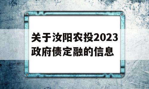 关于汝阳农投2023政府债定融的信息