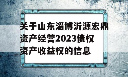 关于山东淄博沂源宏鼎资产经营2023债权资产收益权的信息