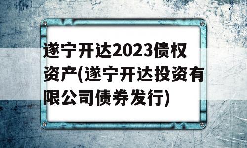 遂宁开达2023债权资产(遂宁开达投资有限公司债券发行)