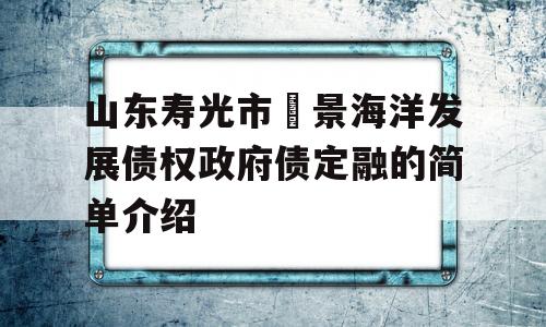 山东寿光市昇景海洋发展债权政府债定融的简单介绍