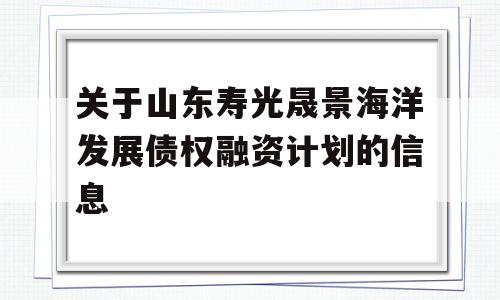 关于山东寿光晟景海洋发展债权融资计划的信息