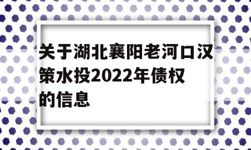 关于湖北襄阳老河口汉策水投2022年债权的信息