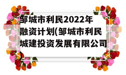 邹城市利民2022年融资计划(邹城市利民城建投资发展有限公司)