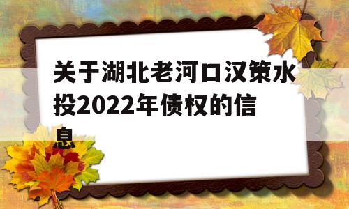 关于湖北老河口汉策水投2022年债权的信息