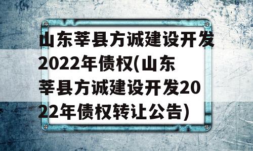 山东莘县方诚建设开发2022年债权(山东莘县方诚建设开发2022年债权转让公告)