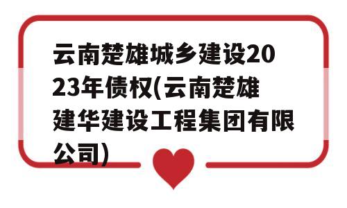 云南楚雄城乡建设2023年债权(云南楚雄建华建设工程集团有限公司)