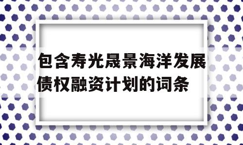 包含寿光晟景海洋发展债权融资计划的词条