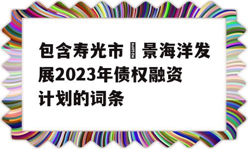 包含寿光市昇景海洋发展2023年债权融资计划的词条