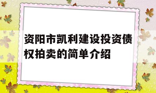 资阳市凯利建设投资债权拍卖的简单介绍