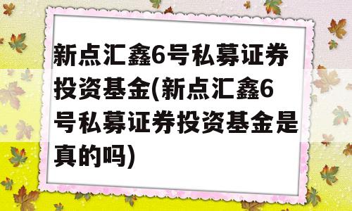 新点汇鑫6号私募证券投资基金(新点汇鑫6号私募证券投资基金是真的吗)