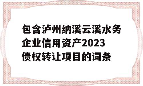 包含泸州纳溪云溪水务企业信用资产2023债权转让项目的词条