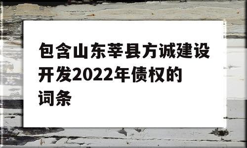 包含山东莘县方诚建设开发2022年债权的词条