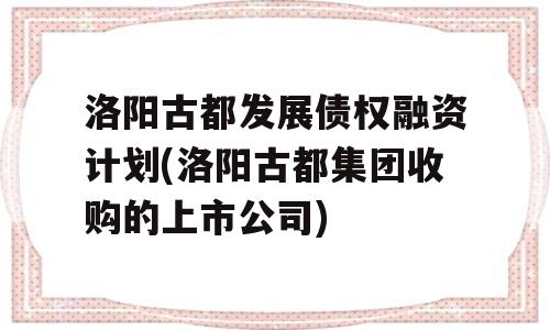 洛阳古都发展债权融资计划(洛阳古都集团收购的上市公司)