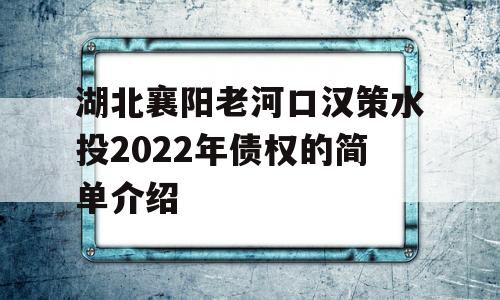 湖北襄阳老河口汉策水投2022年债权的简单介绍