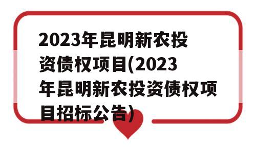 2023年昆明新农投资债权项目(2023年昆明新农投资债权项目招标公告)